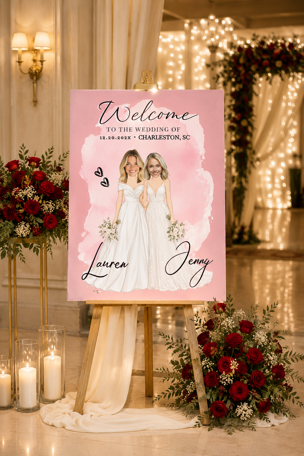 Custom Two Brides Wedding Welcome Sign – Portrait