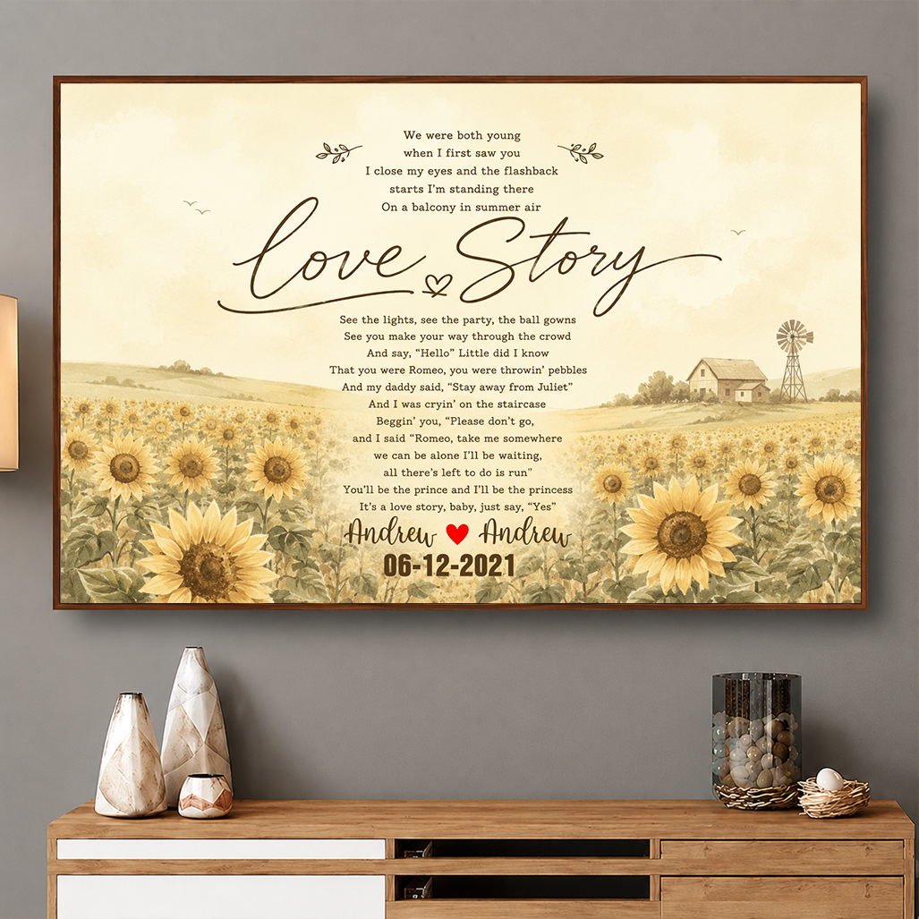Couple'S Anniversary Song Lyrics Canvas: Custom Heart Shaped First Dance Wall Art - Meaningful Wedding Or Valentine'S Day Gift For Husband & Wife