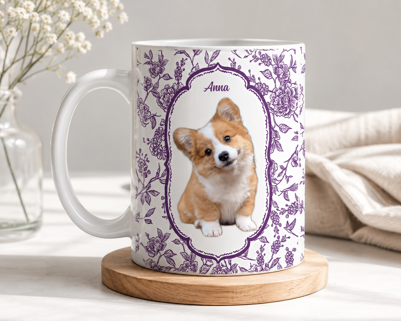 Custom Photo Pencil Sketch Art Dog Cat Kid Pet Portrait Toile - Personalized White Edge-To-Edge Mug