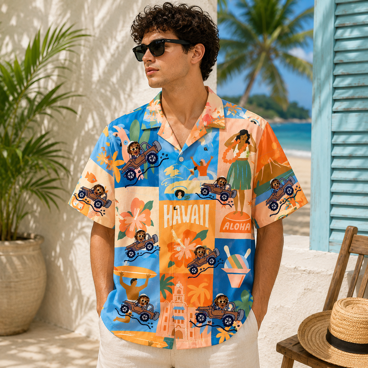 Personalized "Hawaii Adventure" Panel Aloha Shirt