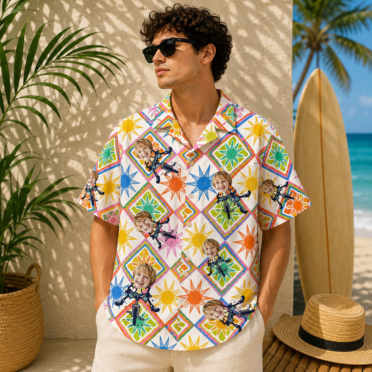Personalized "Sunny Biker" Geometric Aloha Shirt