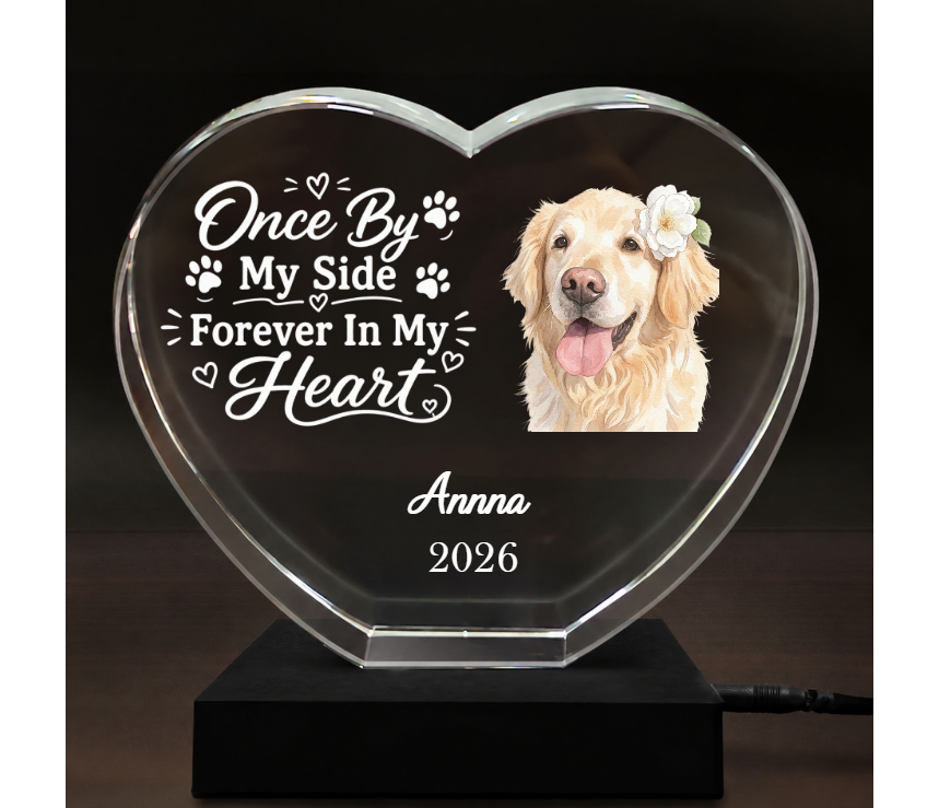 Custom Photo Memorial Once By My Side Forever In My Heart - Personalized Crystal Heart