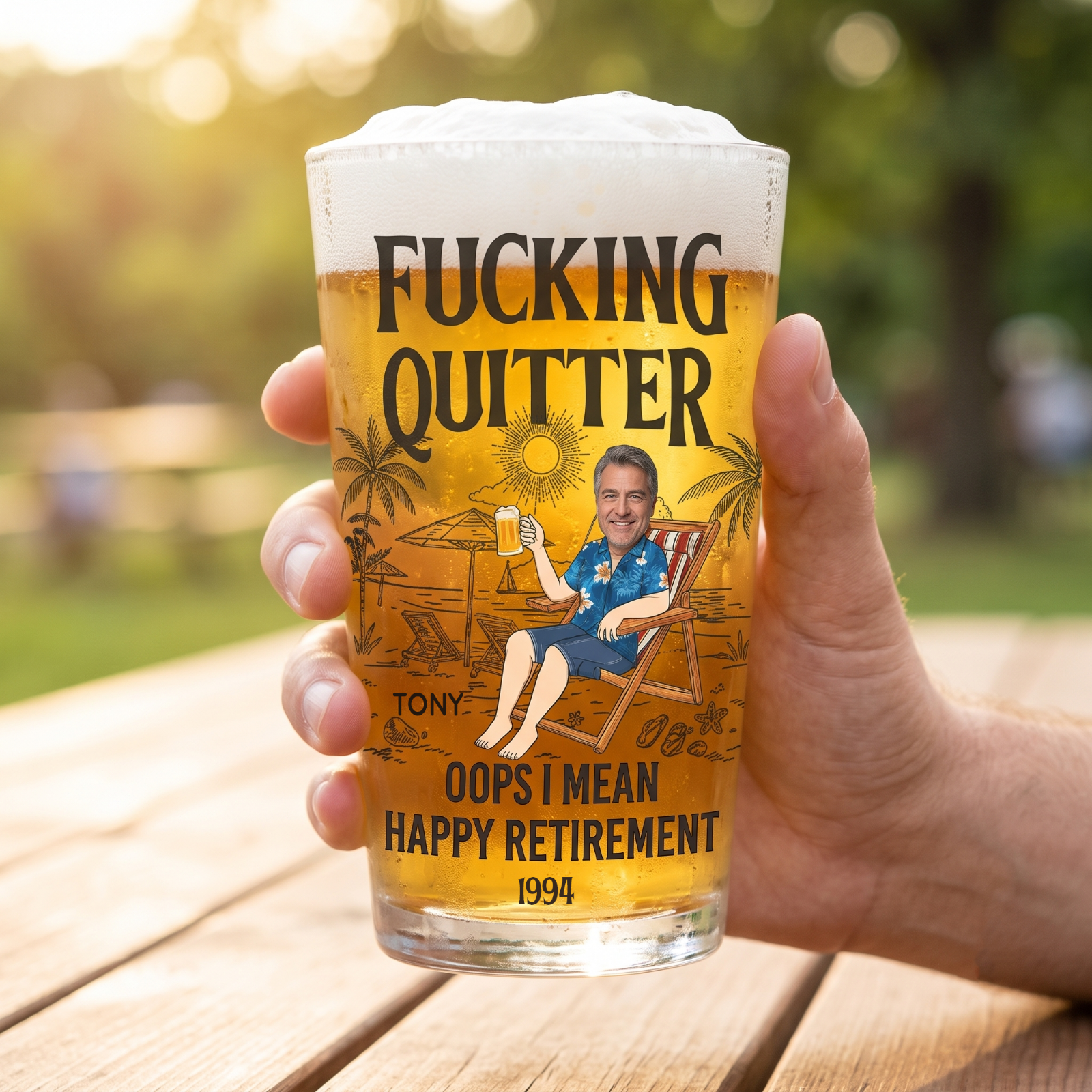 Effing Quitter, Oops I Mean Happy Retirement Custom Beer Glass, Gift For Retirees