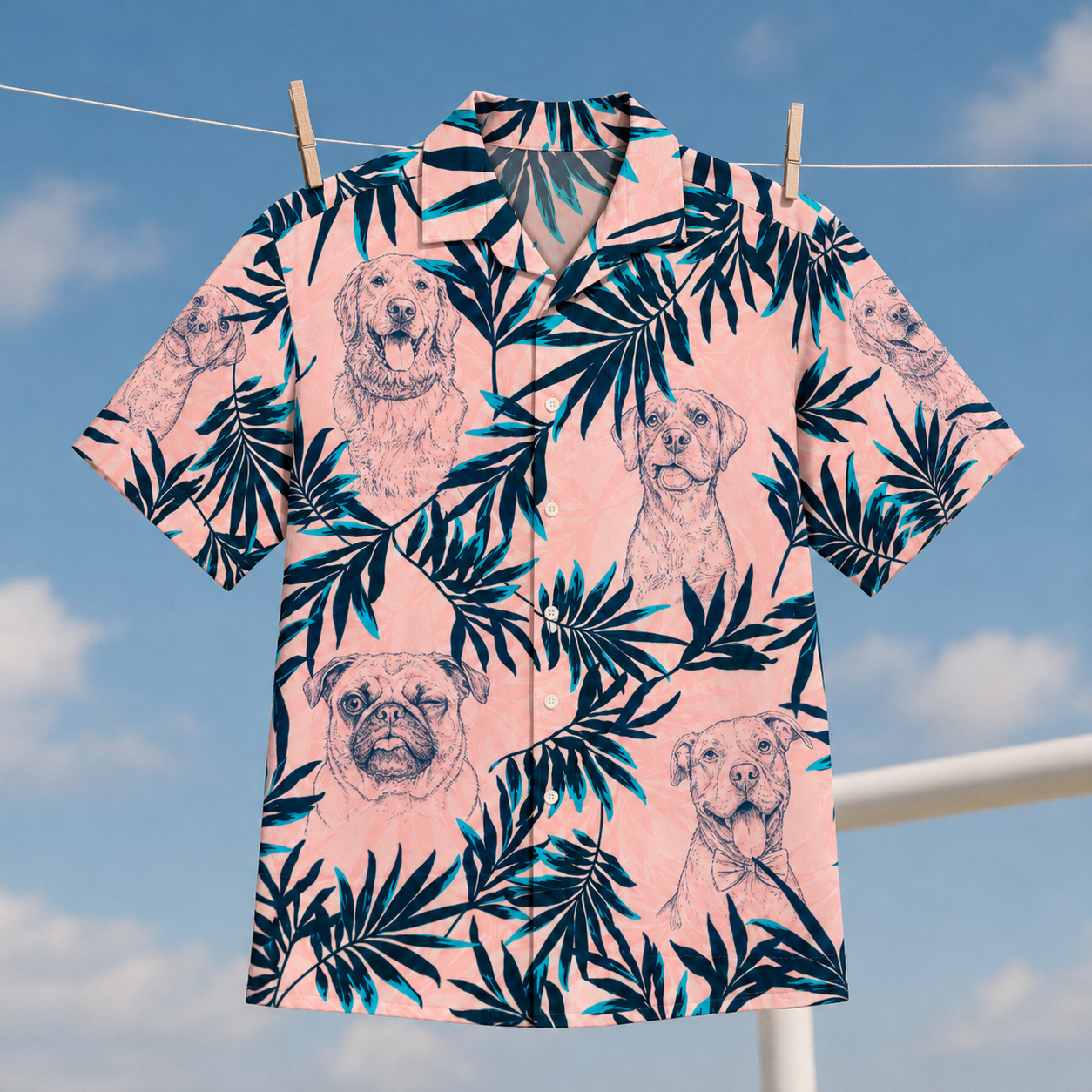 Custom Pet Portrait Hawaiian Shirt – Personalized Tropical Vacation Tee For Dog & Cat Lovers