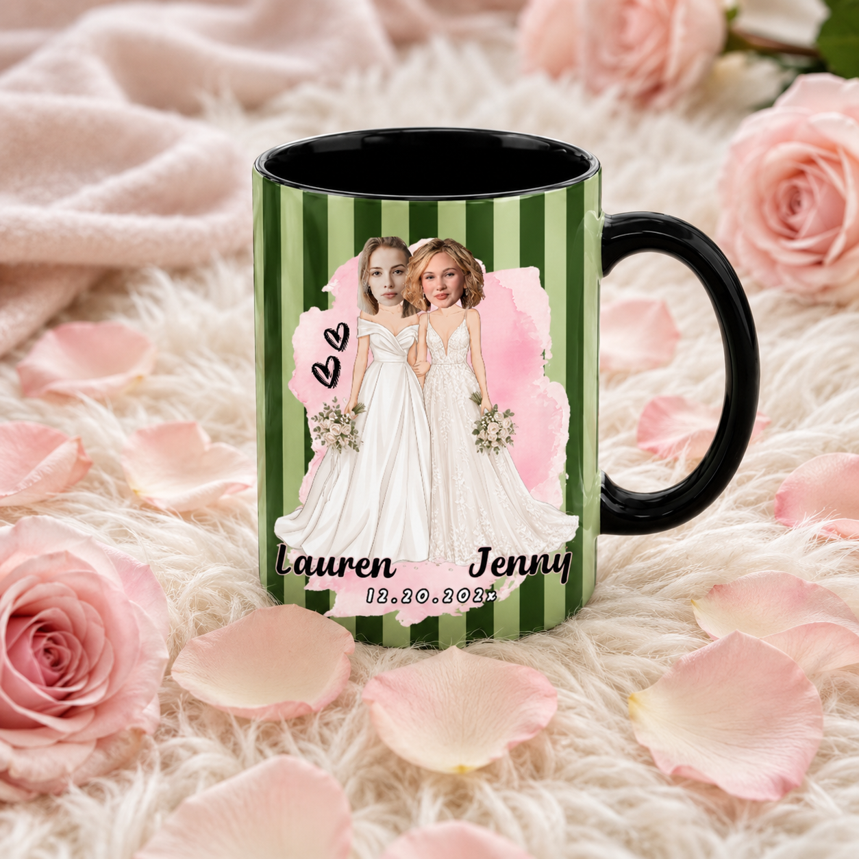 Personalized Two Brides Striped Ceramic Mug – Romantic Keepsake