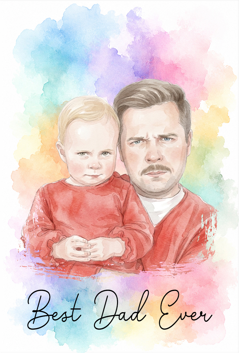 Custom Photo Realistic Watercolor Art I Love You Dad Grandpa - Personalized Poster