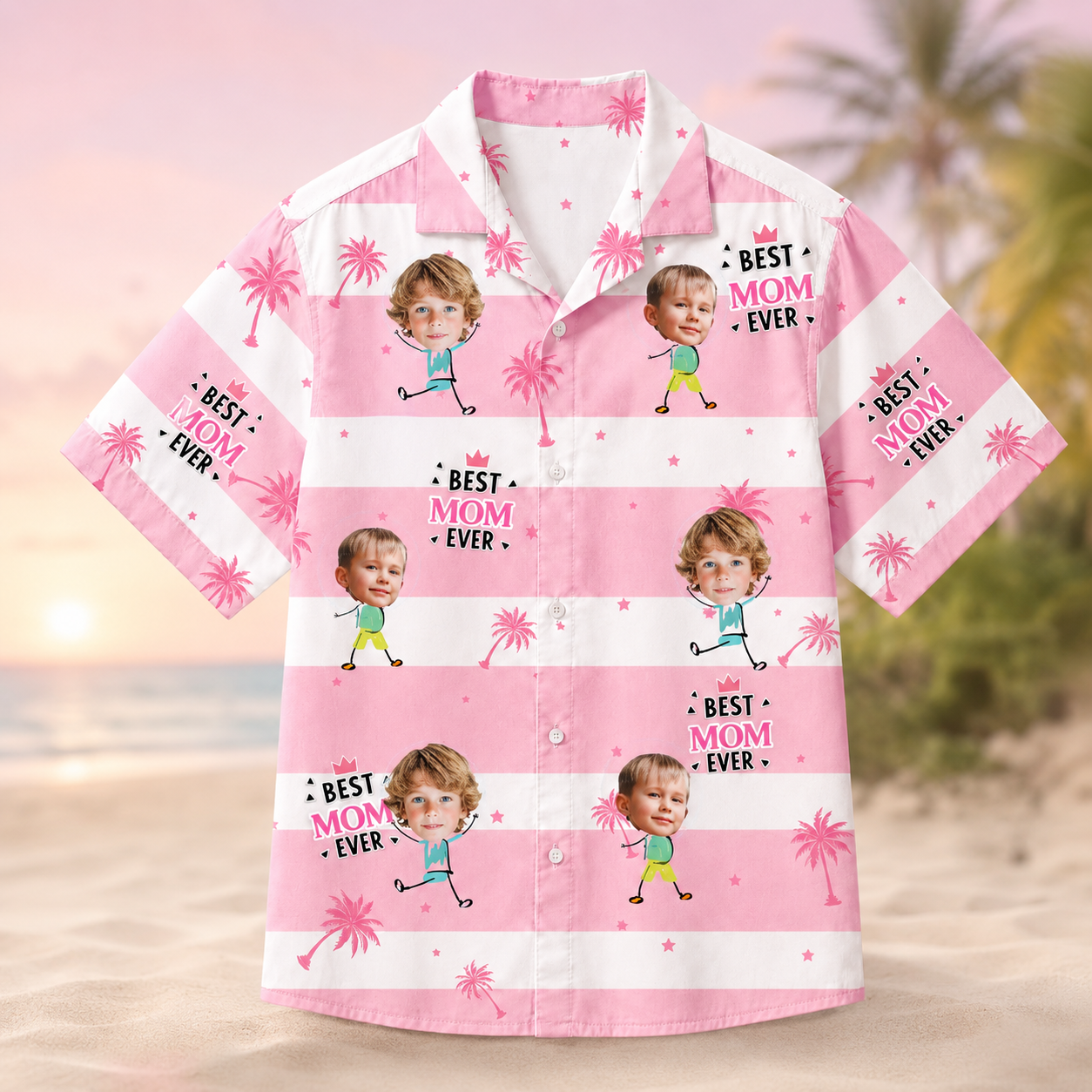 Best Mom / Dad Ever Personalized Hawaiian Shirt, Custom Face And Name Shirt, Multiple Kids Faces