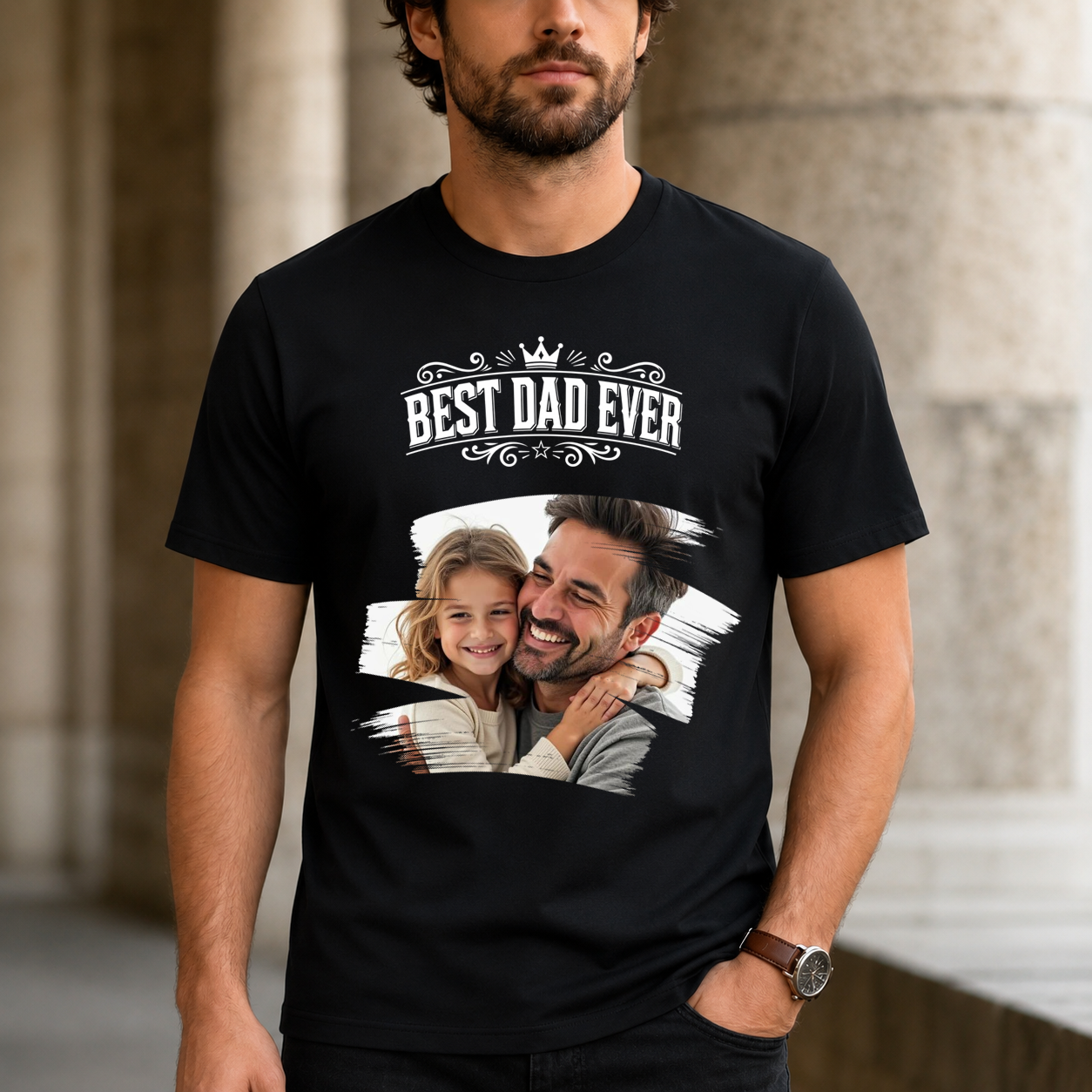Custom Photo Best Dad Ever No 1 Grandpa - Personalized T Shirt