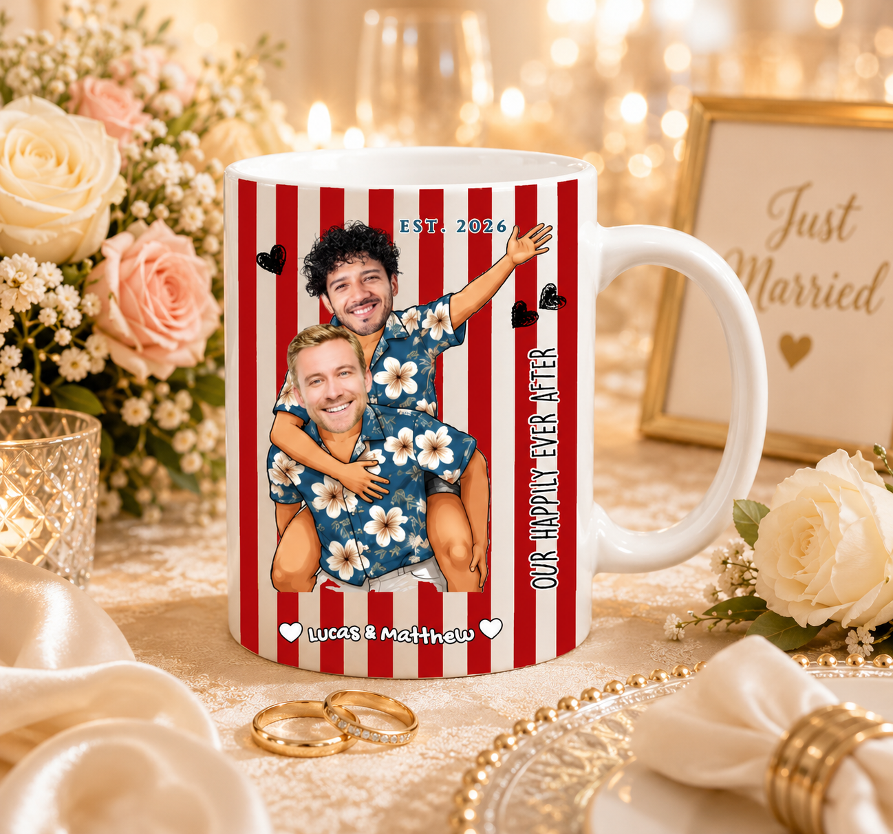 Custom "Happily Ever After" Striped Mug For Men