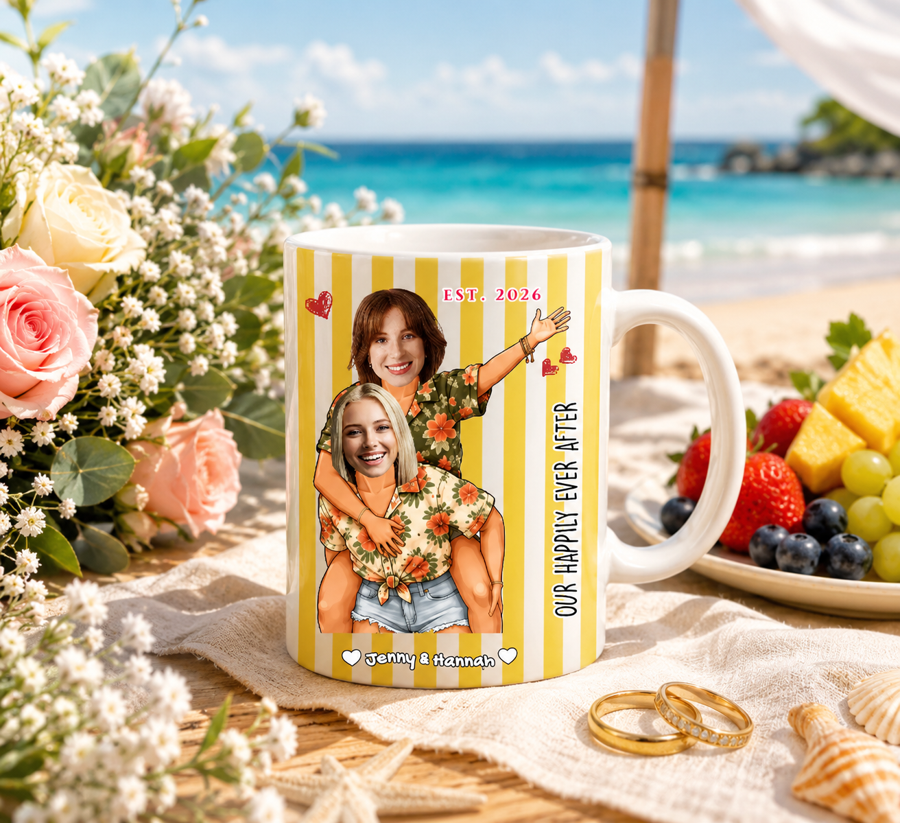 Custom "Happily Ever After" Striped Mug For Women