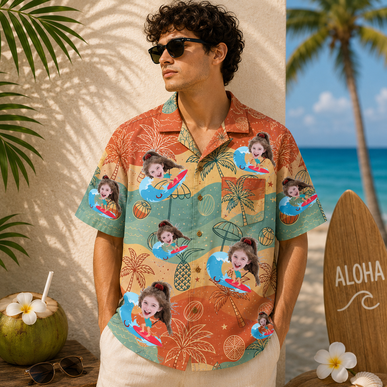 Personalized "Sunset Surfer" Aloha Shirt