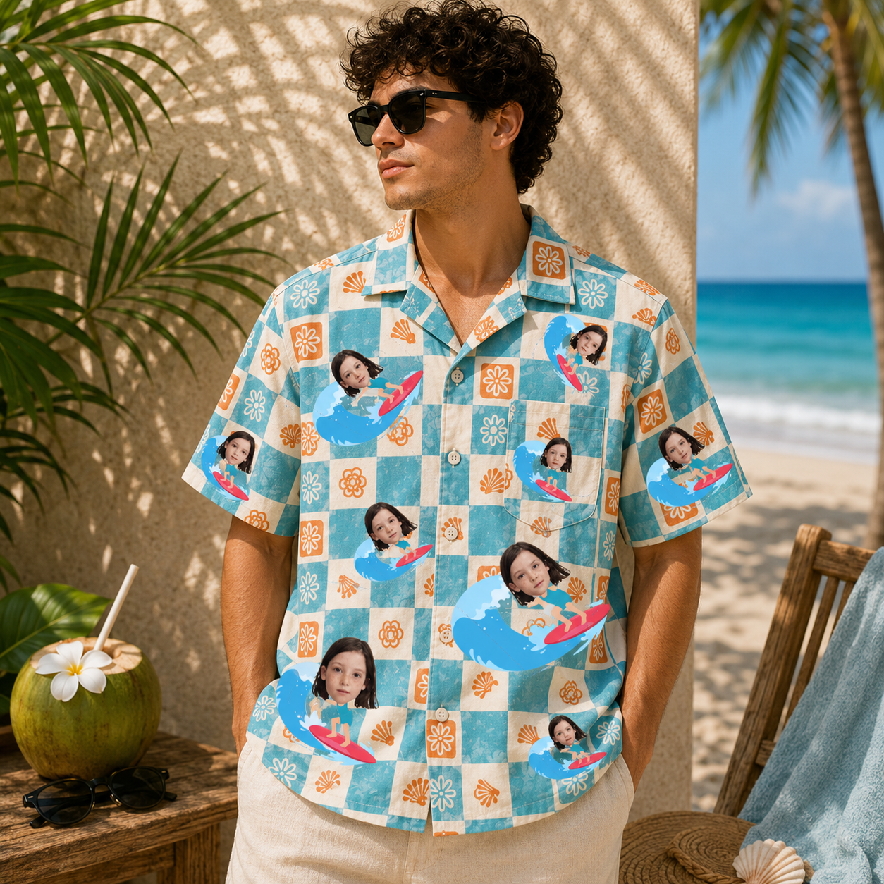 Personalized "Checkered Waves" Aloha Shirt