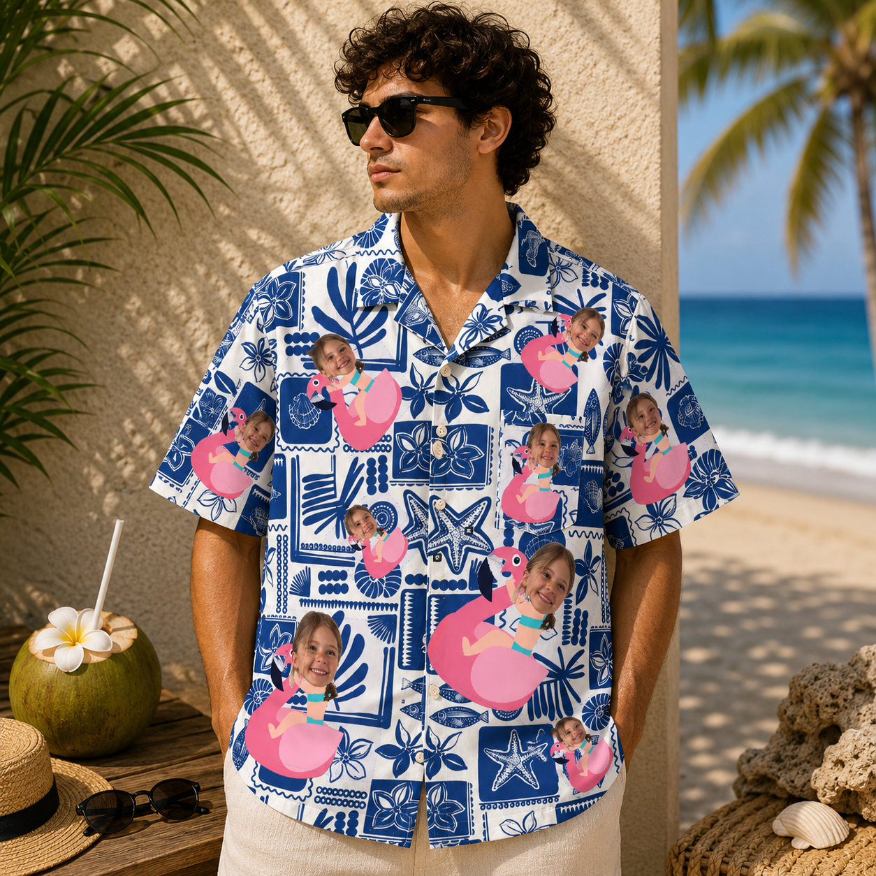 Personalized "Flamingo Pool" Aloha Shirt