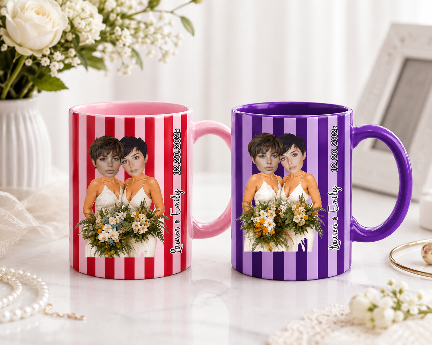 Custom Hawaii Wedding Summer Striped Mug 11oz 15oz