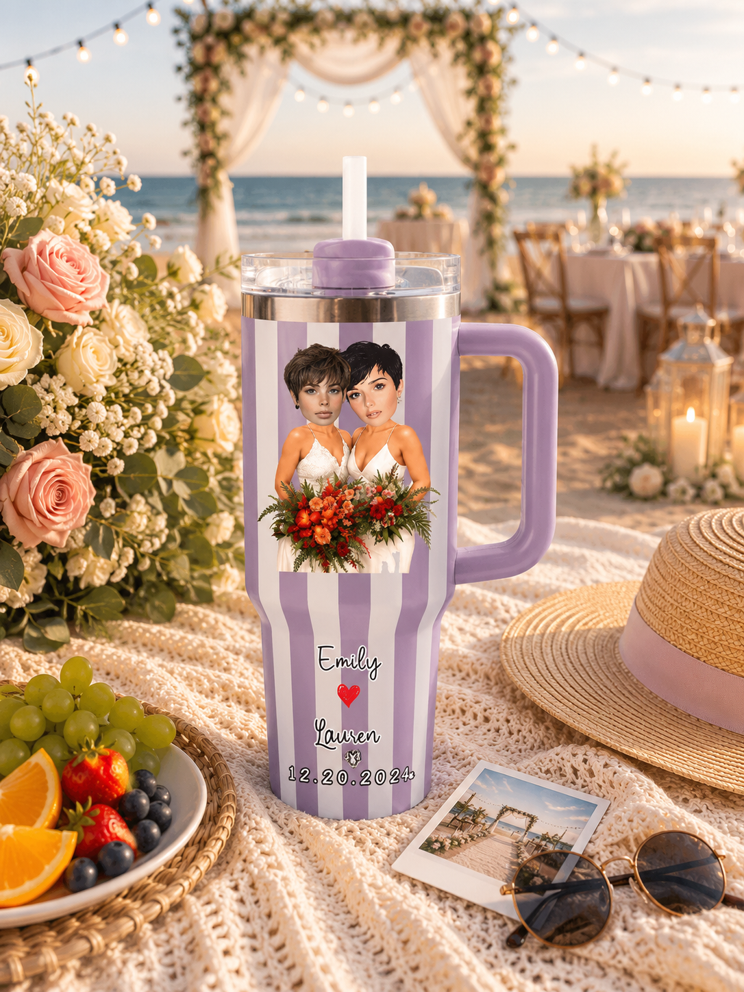 Custom Hawaii Wedding Summer 40oz Striped Tumbler