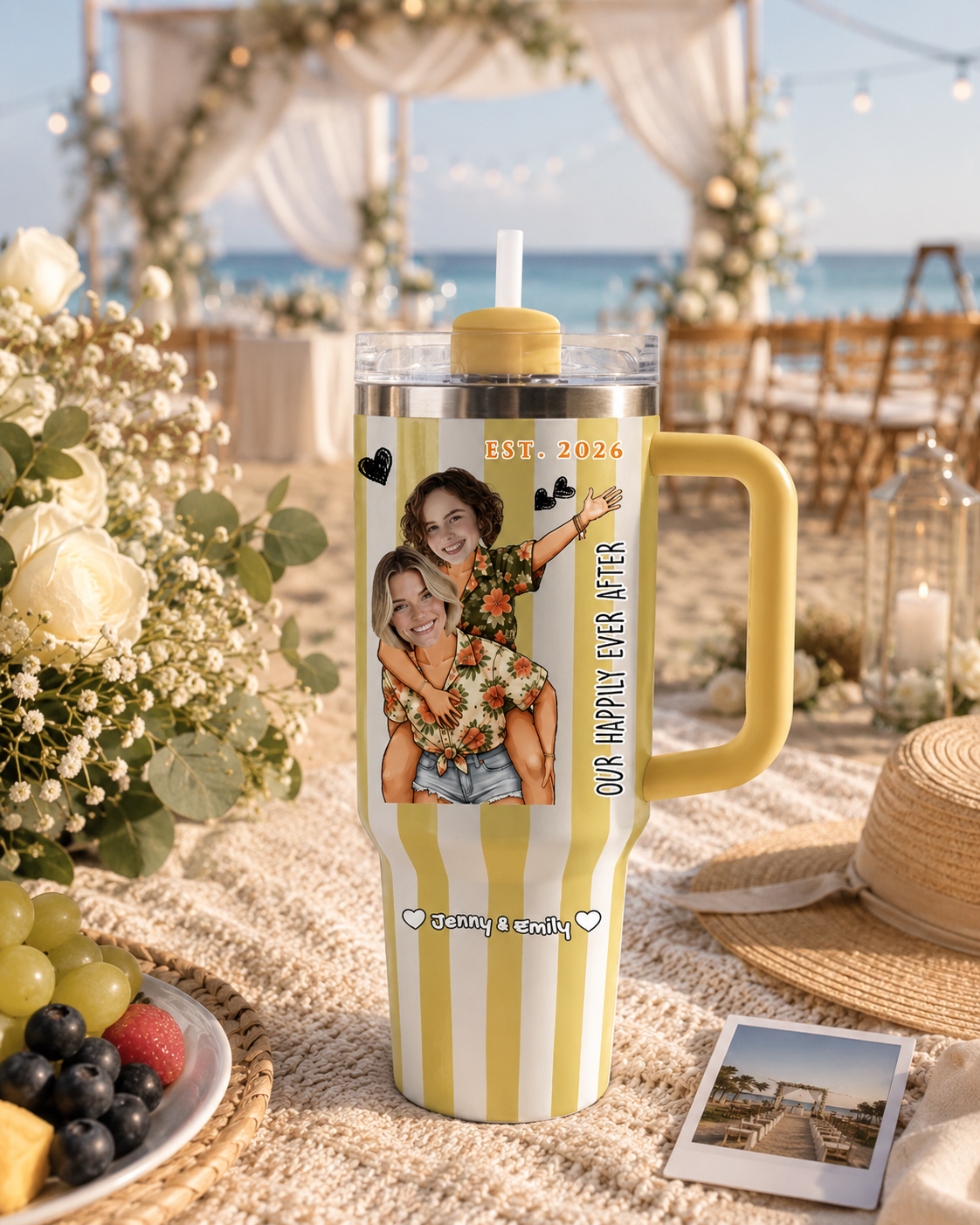 Custom "Happily Ever After" 40oz Striped Tumbler For Women