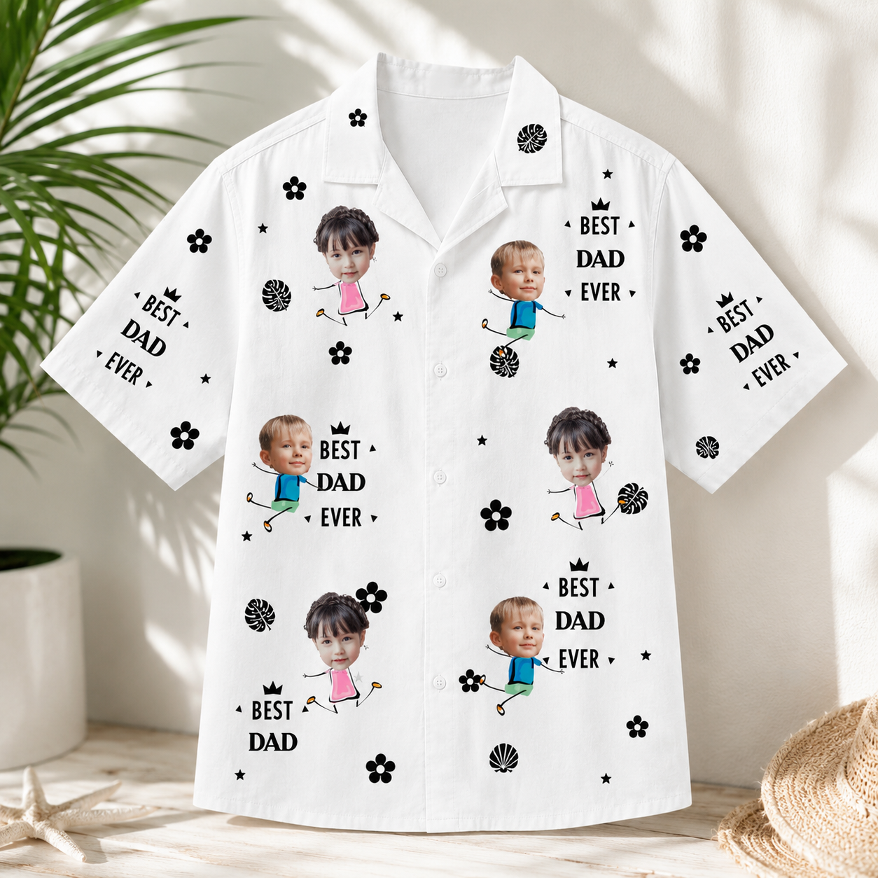 Custom Hawaiian Shirt With Face Photo, Personalized Best Mom / Dad Ever Shirt, Choose Number Of Children