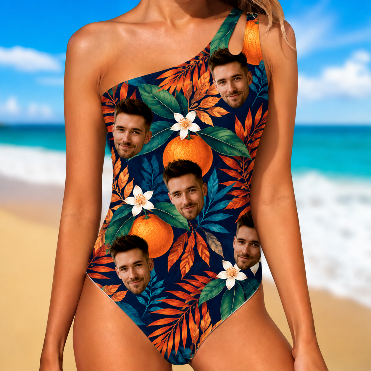 Custom Photo Sun’S Out, Sass Out - Couple Personalized Custom One Piece Swimsuit - Summer Vacation Gift For Wife, Anniversary