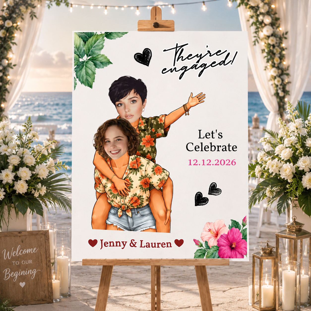 Custom "They'Re Engaged!" Welcome Board Sign For Women