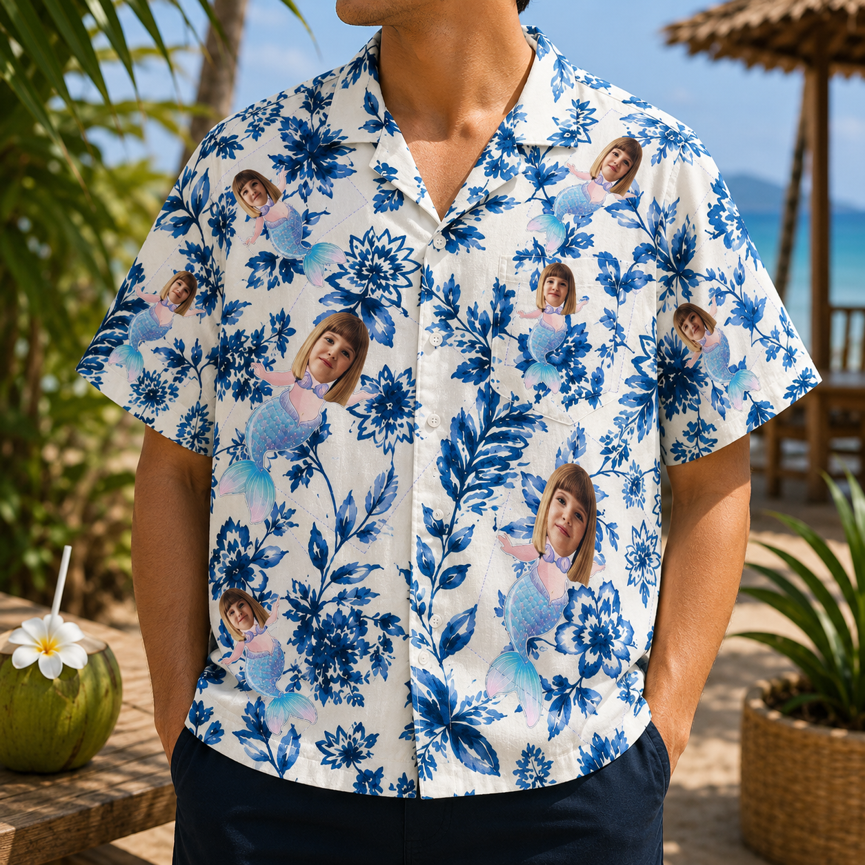 Personalized "Blue Mermaid" Aloha Shirt