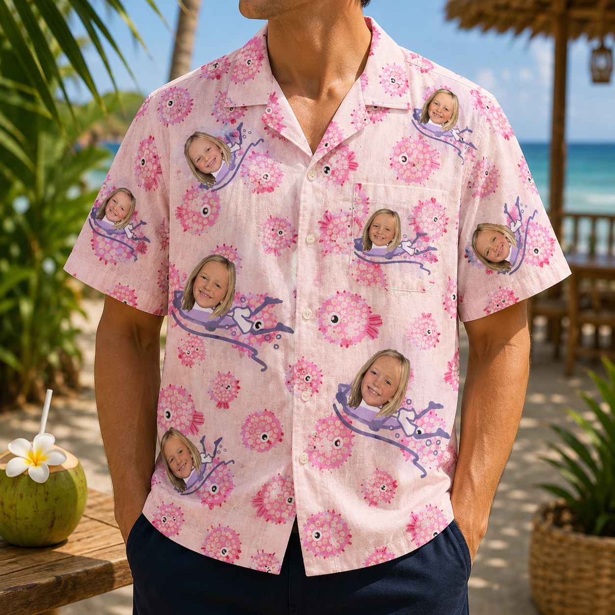 Personalized "Pink Pufferfish" Aloha Shirt