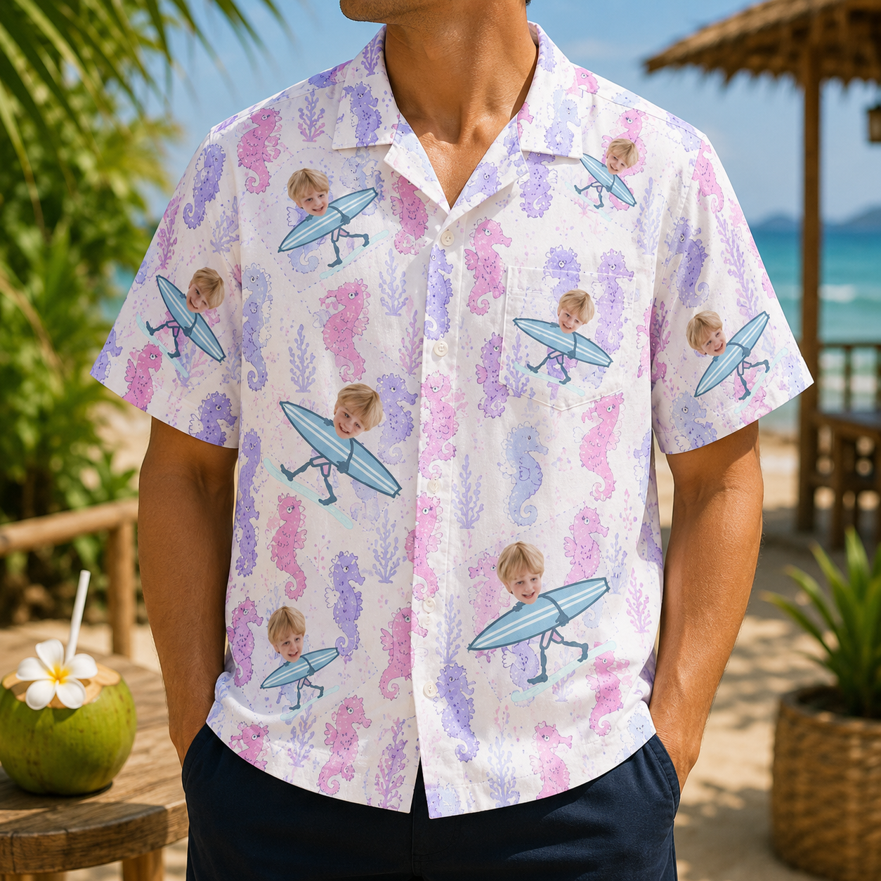 Personalized "Seahorse Surf" Aloha Shirt