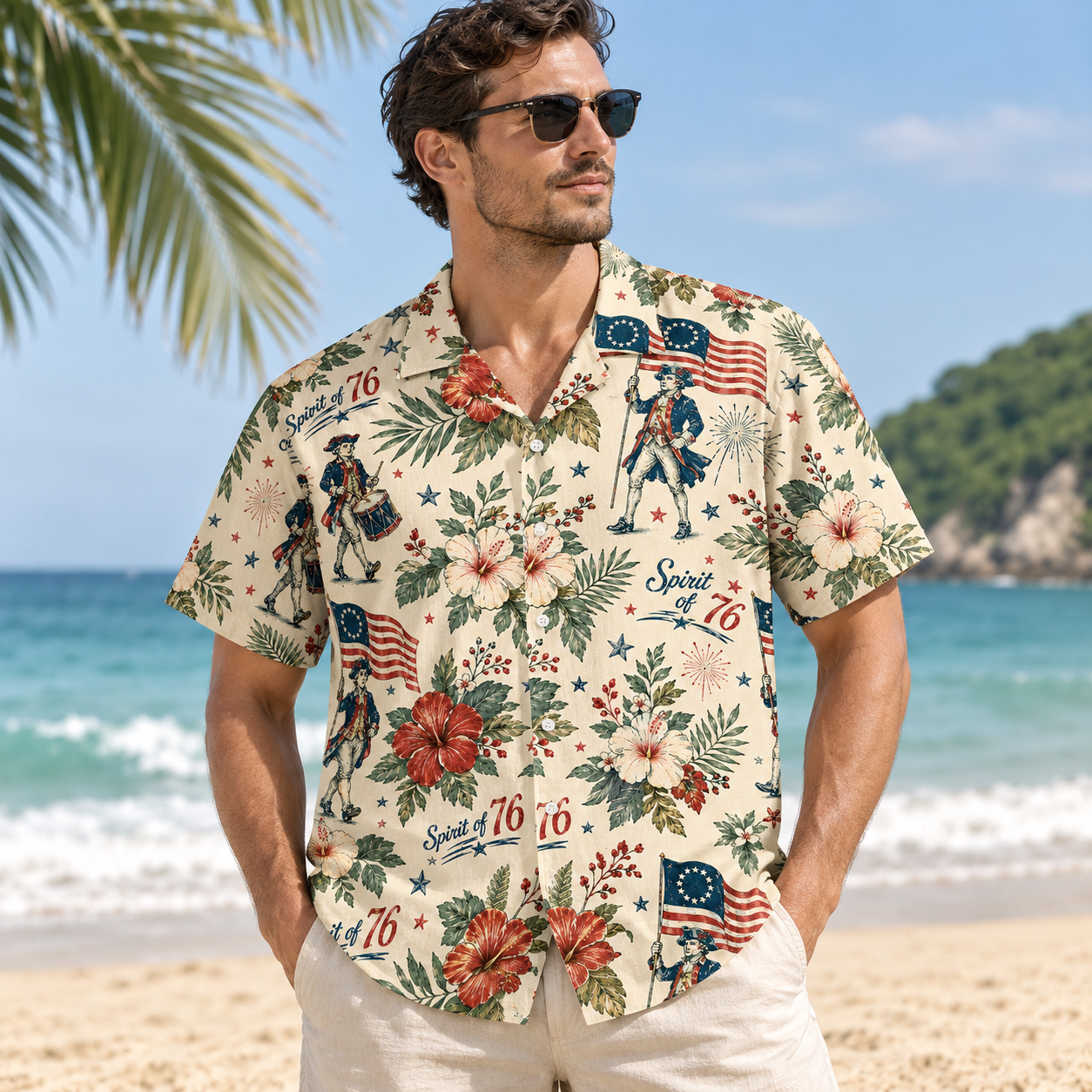 250 Years Of America Hawaiian Shirt, Spirit Of 76 Patriotic 4th Of July 1776-2026 Aop Hawaii Shirt