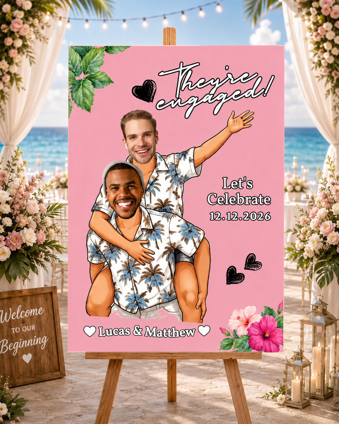 Custom "They'Re Engaged!" Welcome Board Sign For Men