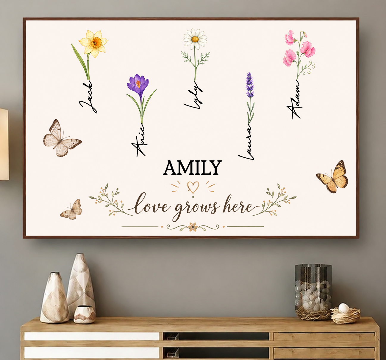 Grandma‘S Garden Love Grows Here Watercolor Birth Month Flower - Personalized Poster/Canvas Prints - Gift For Grandma, Mom