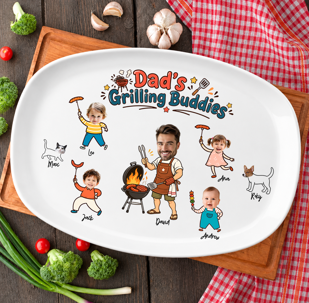 Custom Photo Dad’S Grilling Buddies - Personalized Grilling Platter - Father'S Day Gifts For Dad, Husband, Papa, Grandpa, Daddy