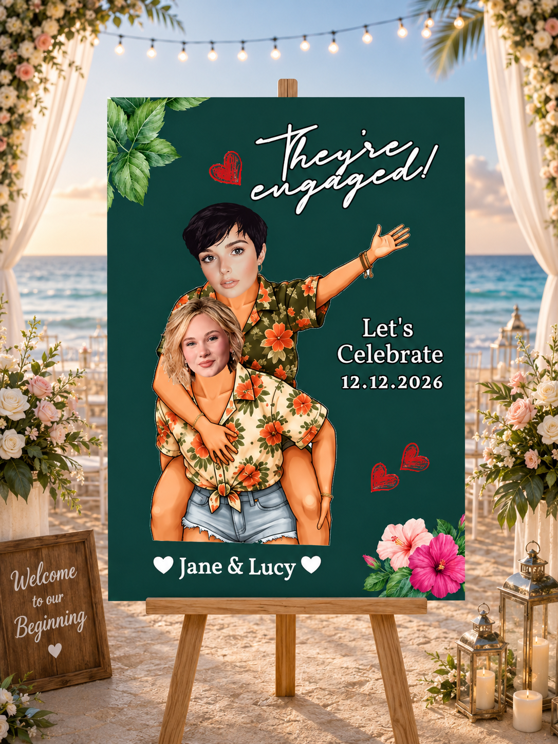 Custom "They'Re Engaged!" Welcome Board Sign For Women