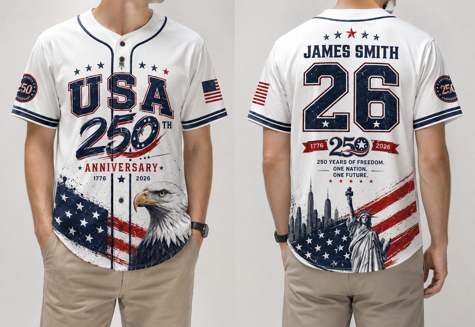 Personalized Usa 250 Years Baseball Jersey Shirt, Custom America 1776-2026 Patriotic 4th Of July Shirt 685167