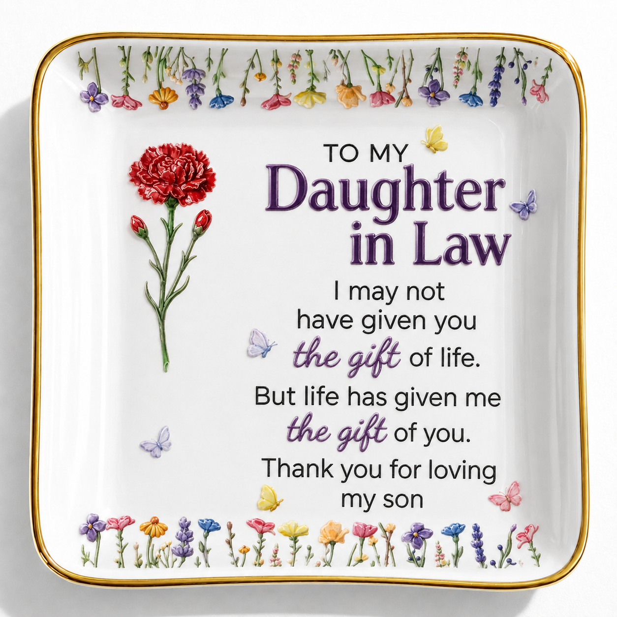To My Daughter In Law Gift Ceramic Dish, Personalized Flower Jewelry Tray