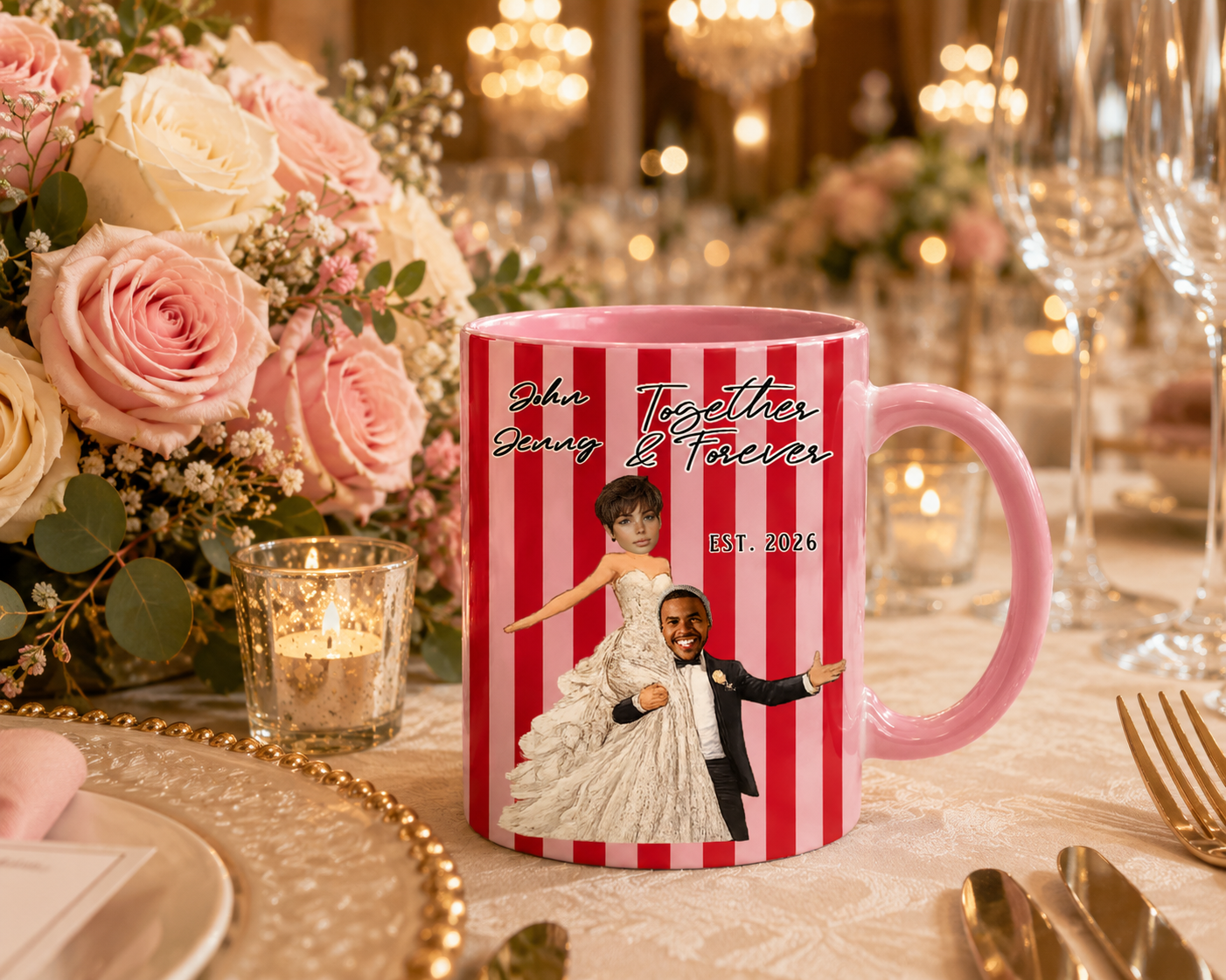 Custom "Together & Forever" Couple Photo Stripe Mug 11oz 15oz