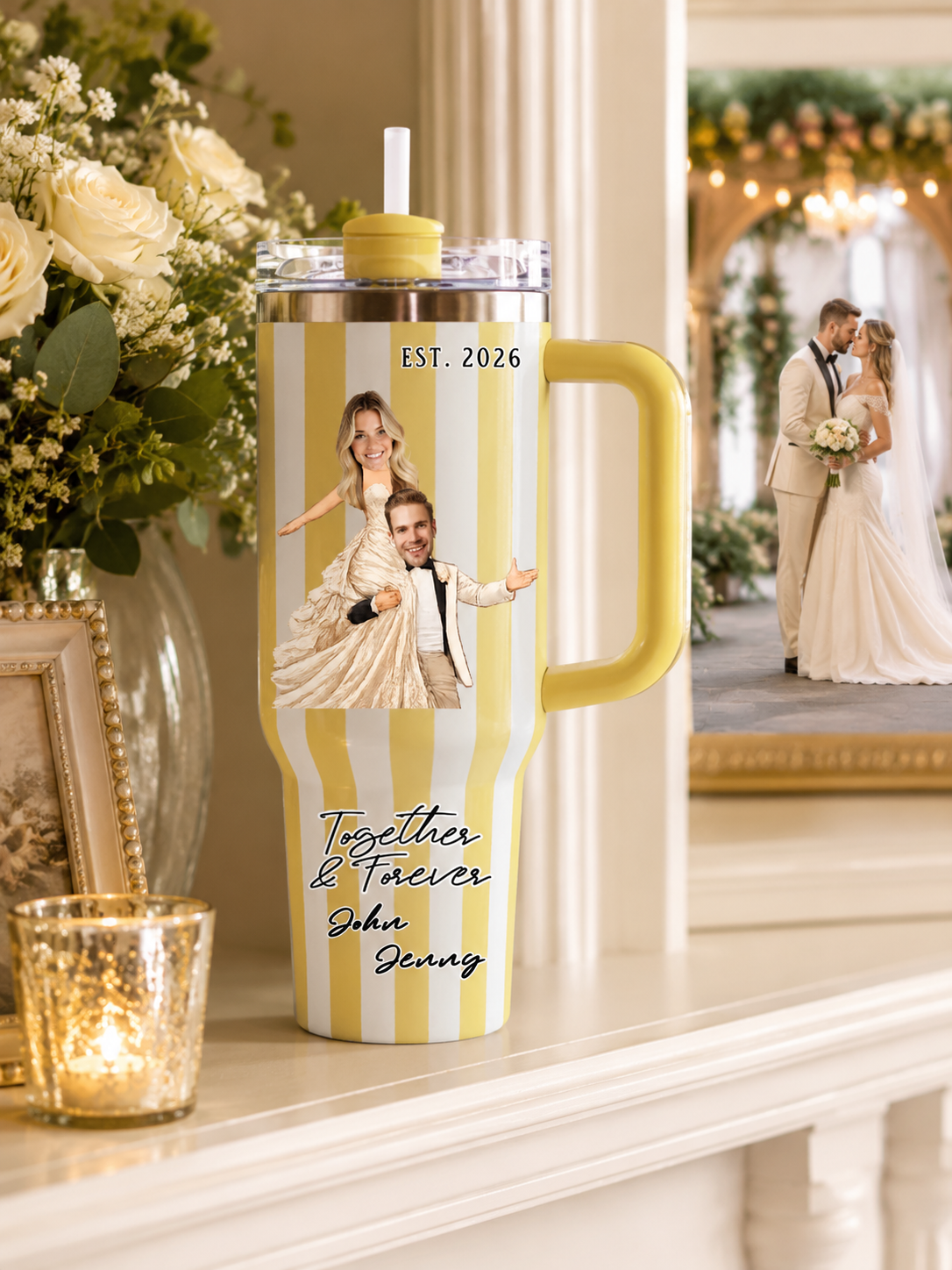 Custom "Together & Forever" Couple Photo 40oz Stripe Tumbler