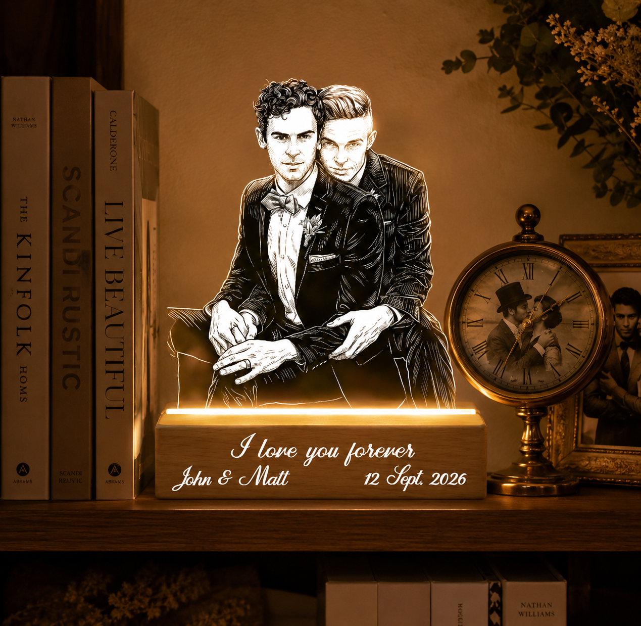Custom Line Art Gay Wedding Photo Led Acrylic Night Light Personalized Lamp