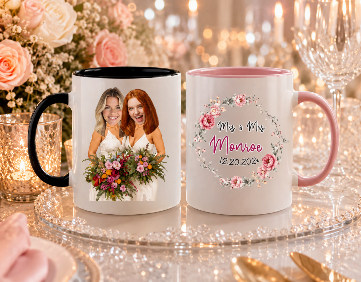 Personalized Mrs & Mrs Mug, Custom Wedding Day Mug For Lesbian Couple, Just Married Mug, Two Brides Cup 11oz 15oz