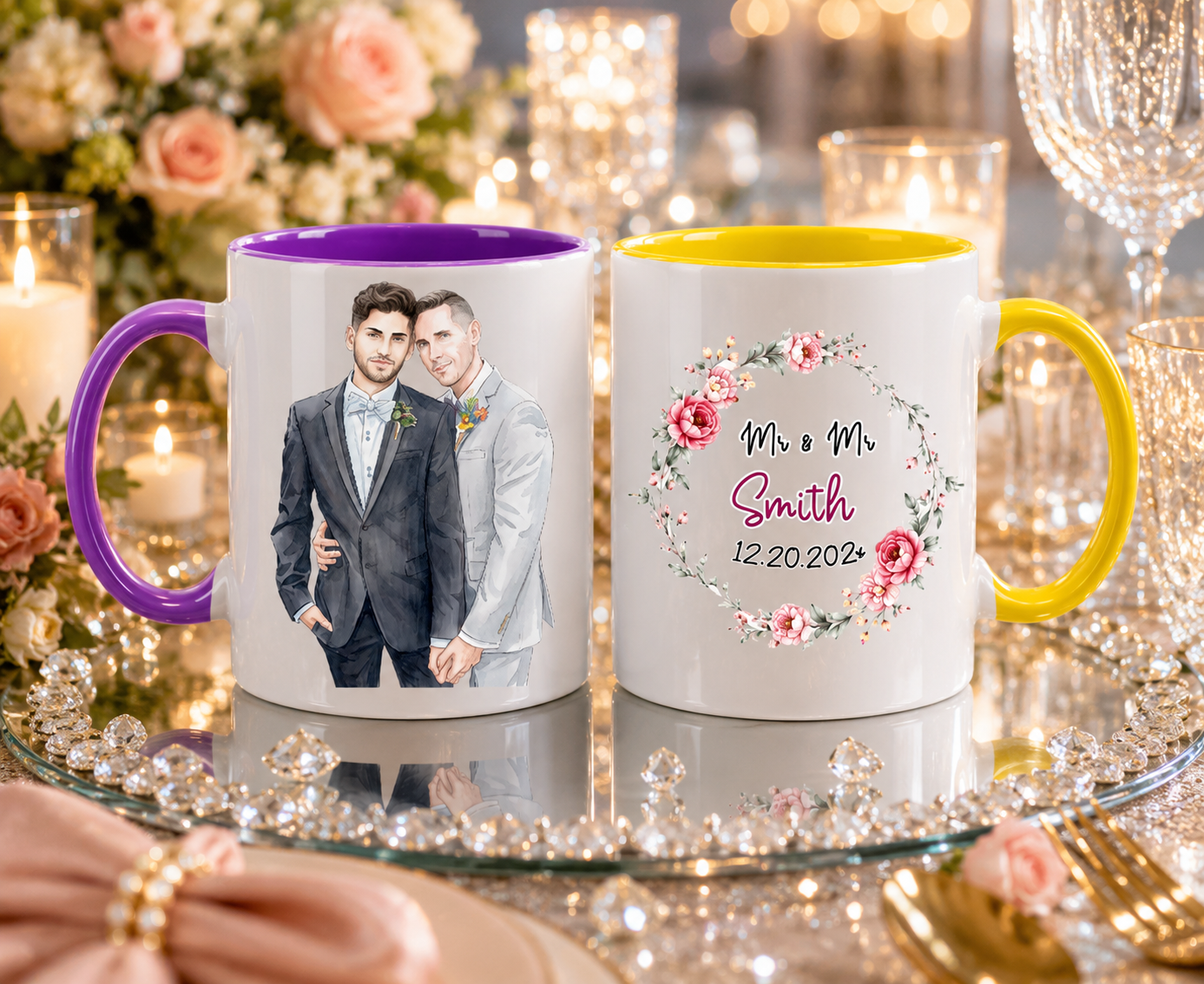 Personalized Mr & Mr Mug, Custom Wedding Day Mug For Gay Couple, Just Married Mug, Two Grooms Cup 11oz 15oz
