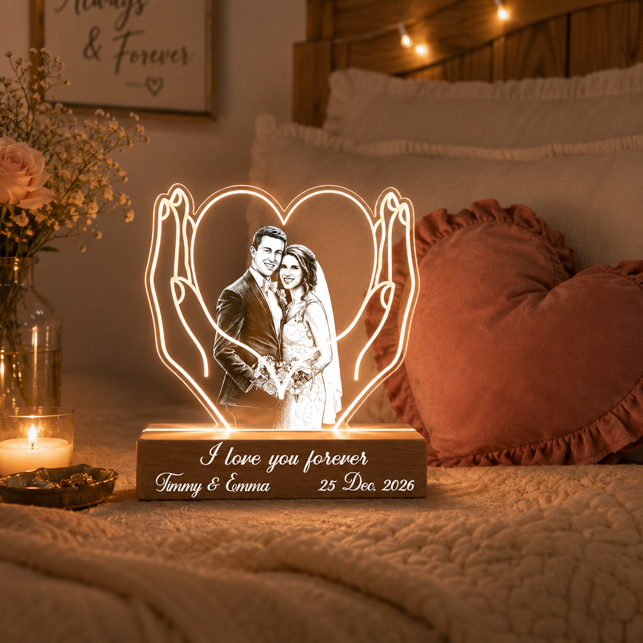 Custom Line Art Wedding Couple Photo Led Acrylic Night Light Personalized Lamp