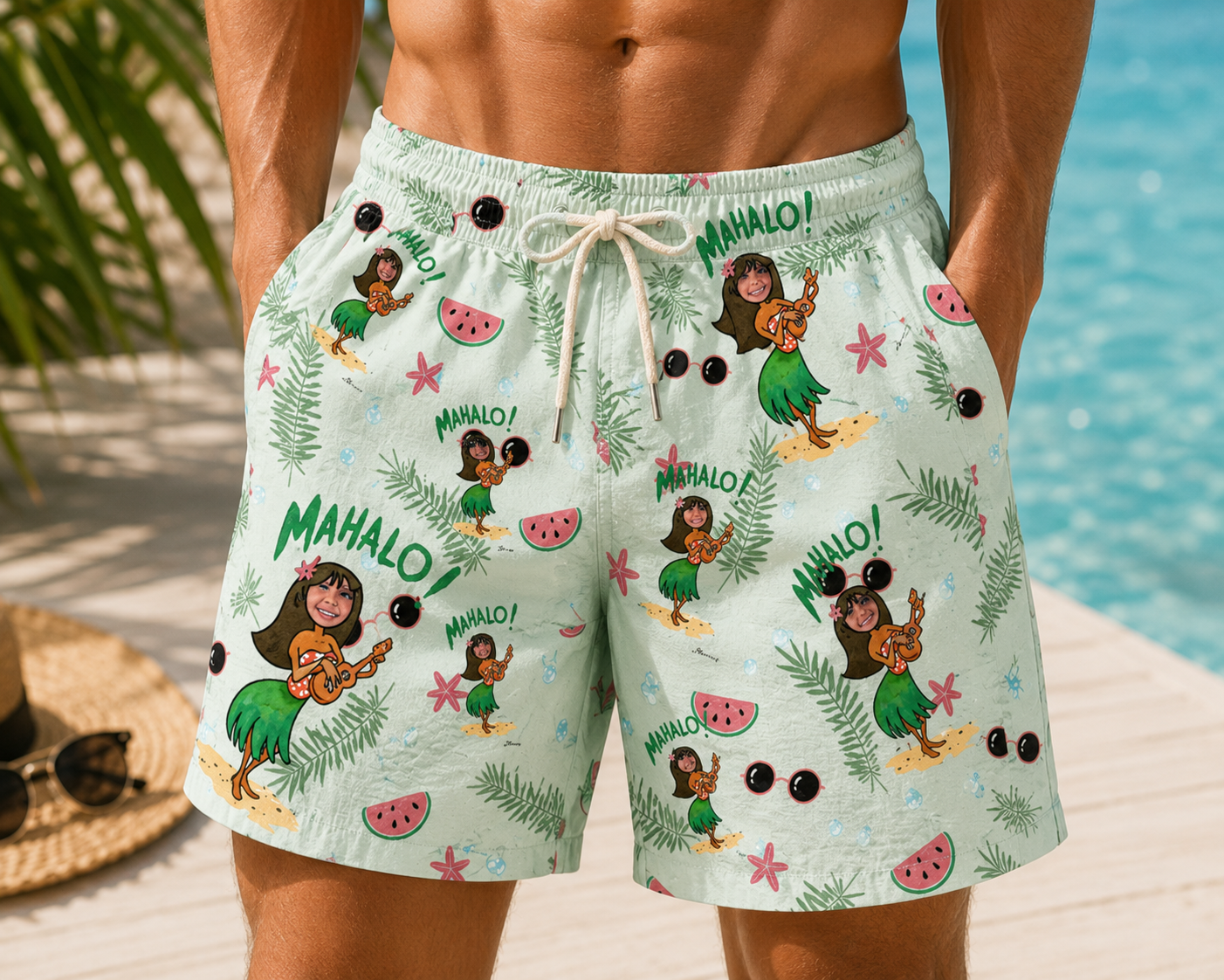 Personalized "Hula Mahalo" Swim Shorts