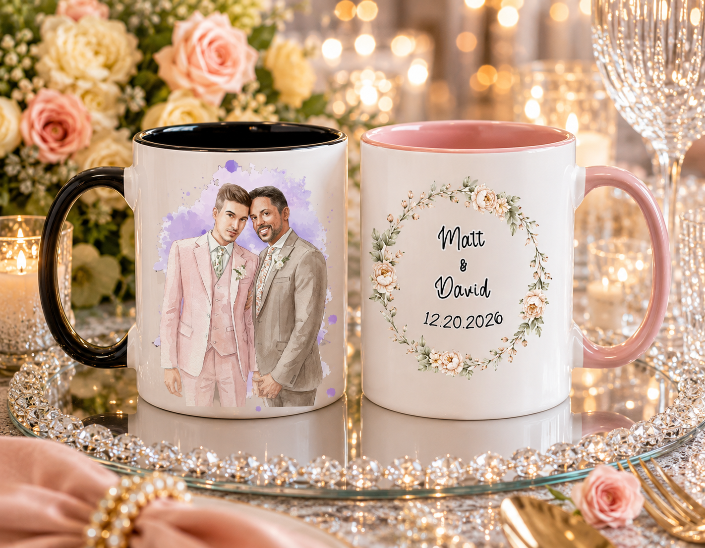 Personalized Men Custom Name Mug, Custom Wedding Day Mug For Gay Couple, Just Married Mug, Two Grooms Cup 11oz 15oz