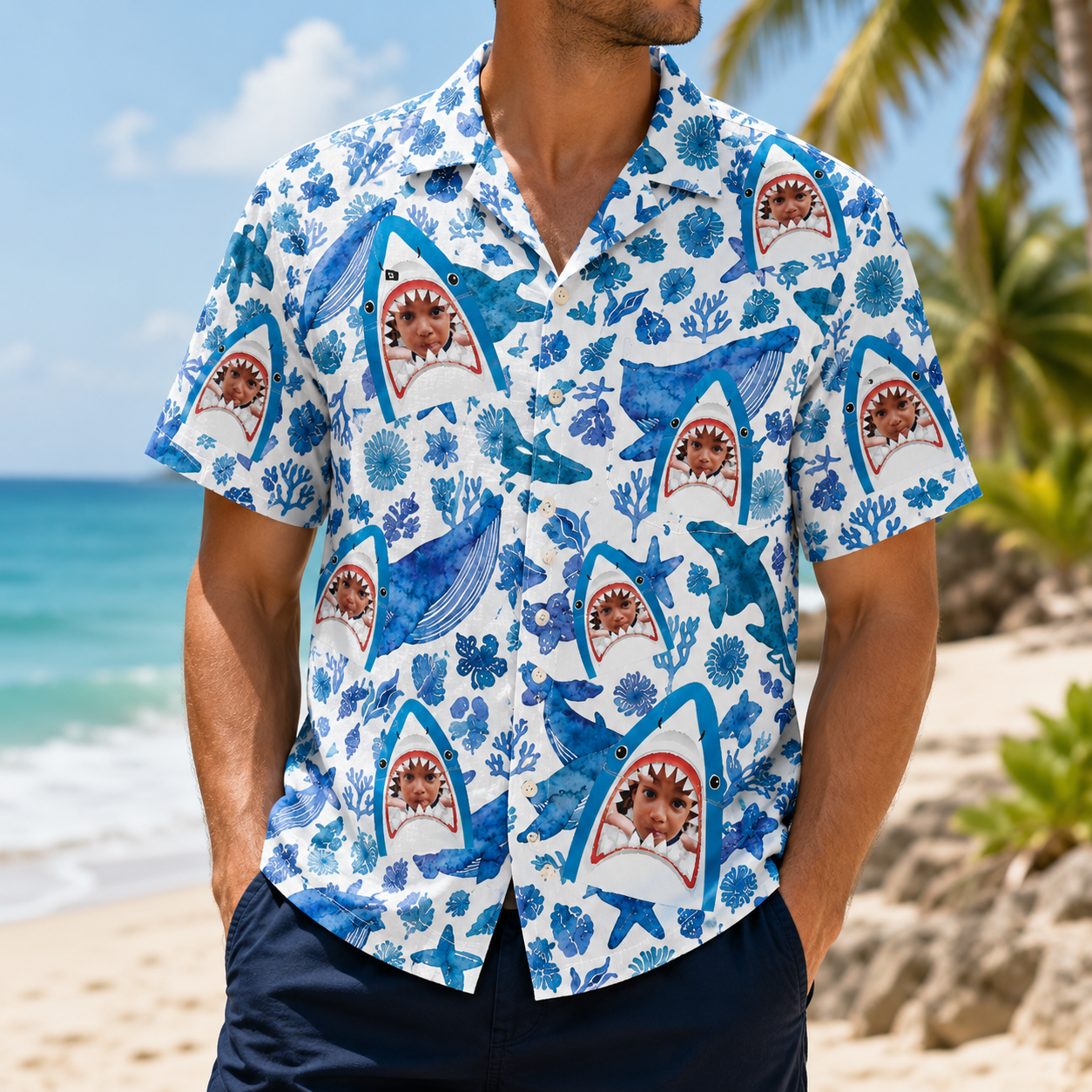 Personalized "Shark Bite" Aloha Shirt