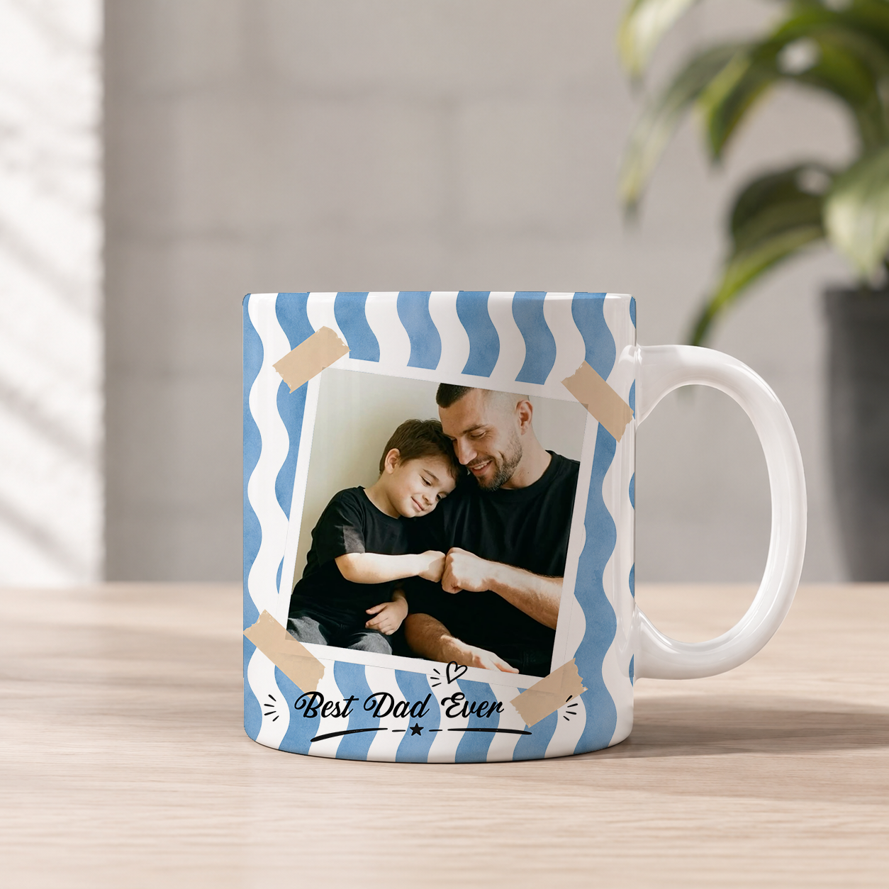 Father'S Day Custom Photo Striped Pattern Father'S Day Gift For Dad, Husband - Personalized Mug