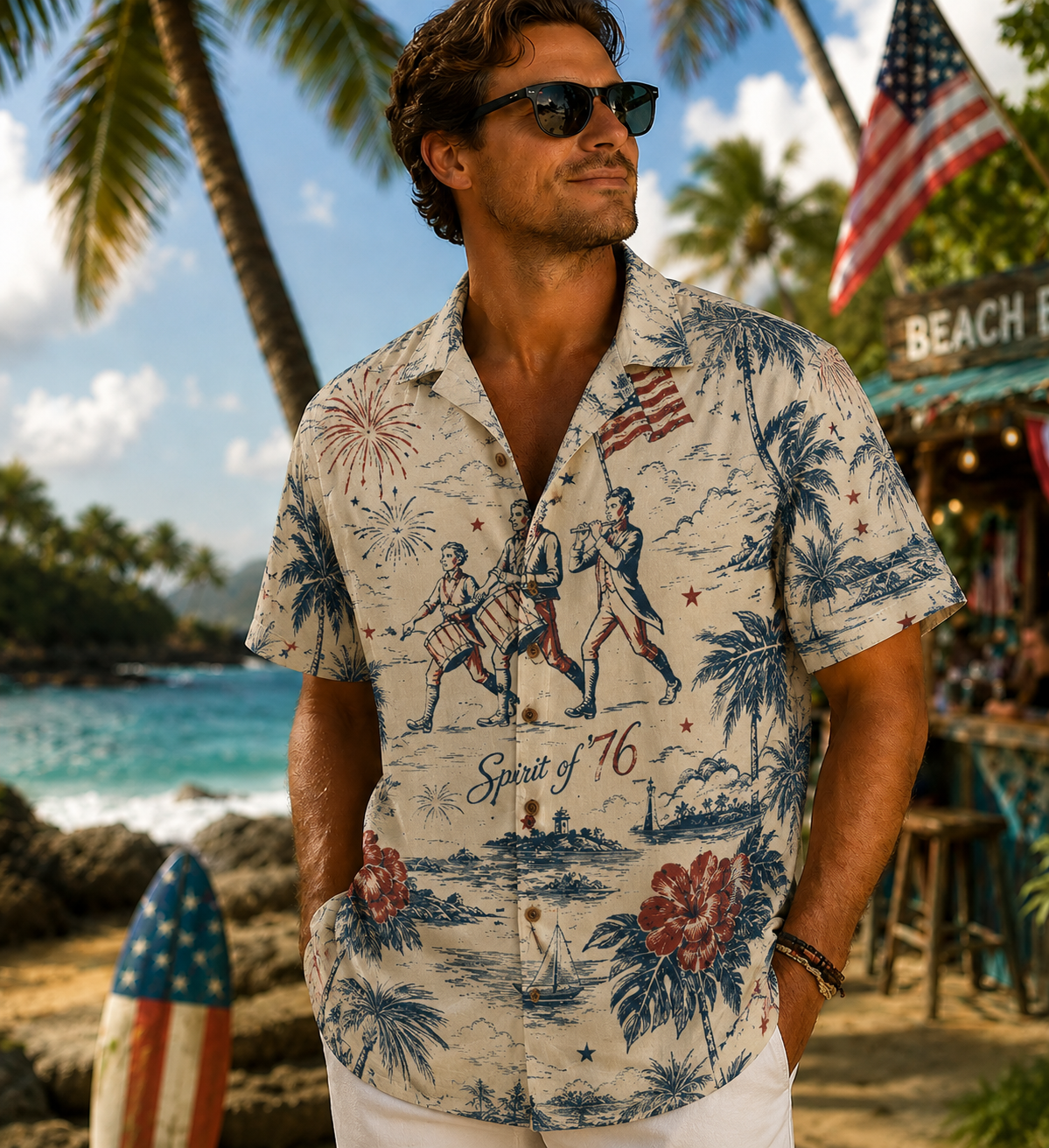 250 Years Of America Hawaiian Shirt, Spirit Of 76 Patriotic 4th Of July 1776-2026 Aop Hawaii Shirt