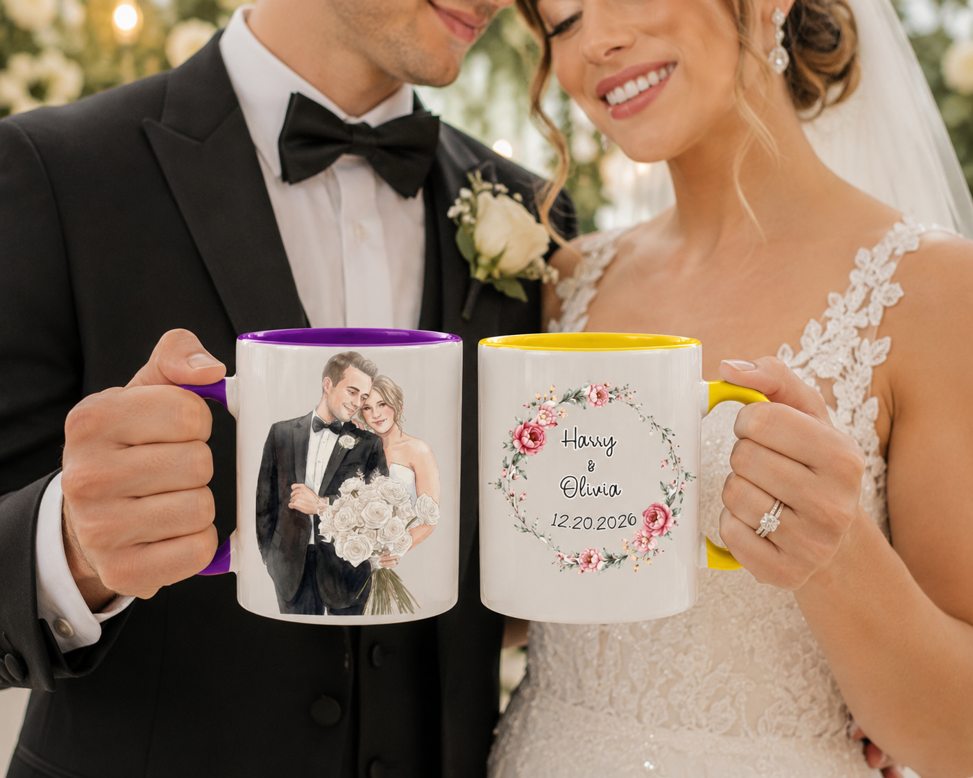 Personalized Couple Custom Name Mug, Custom Wedding Day Mug, Just Married Mug, Bride And Groom Cup 11oz 15oz