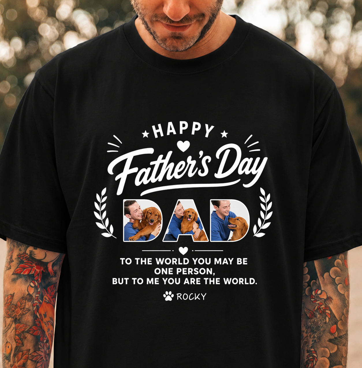Custom Photo Happy Father'S Day To My World Dog Dark Shirt