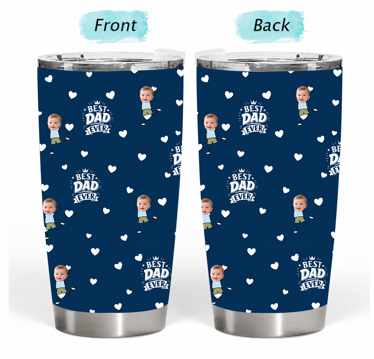 Custom Photo Best Dad Grandpa Ever - Personalized Tumbler