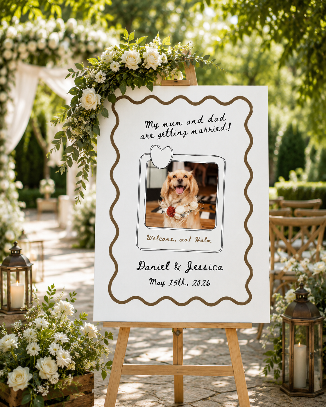 Personalized Dog Wedding Welcome Sign | Custom Printed Pet Wedding Board | "My Humans Are Getting Married" Sign