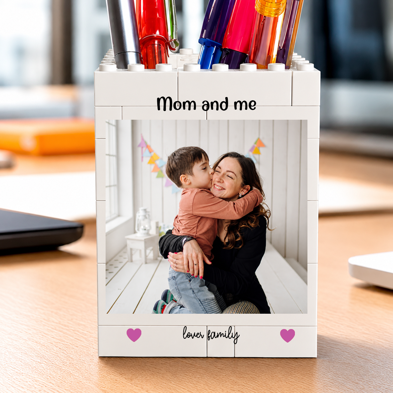 Custom Photo Daddy & Me Brick Pencil Pot Gift For Dad