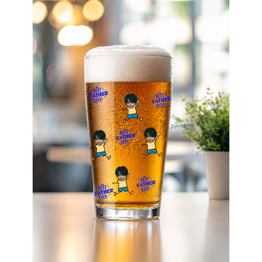 Custom Photo Best Dad Grandpa Ever - Personalized Beer Glass